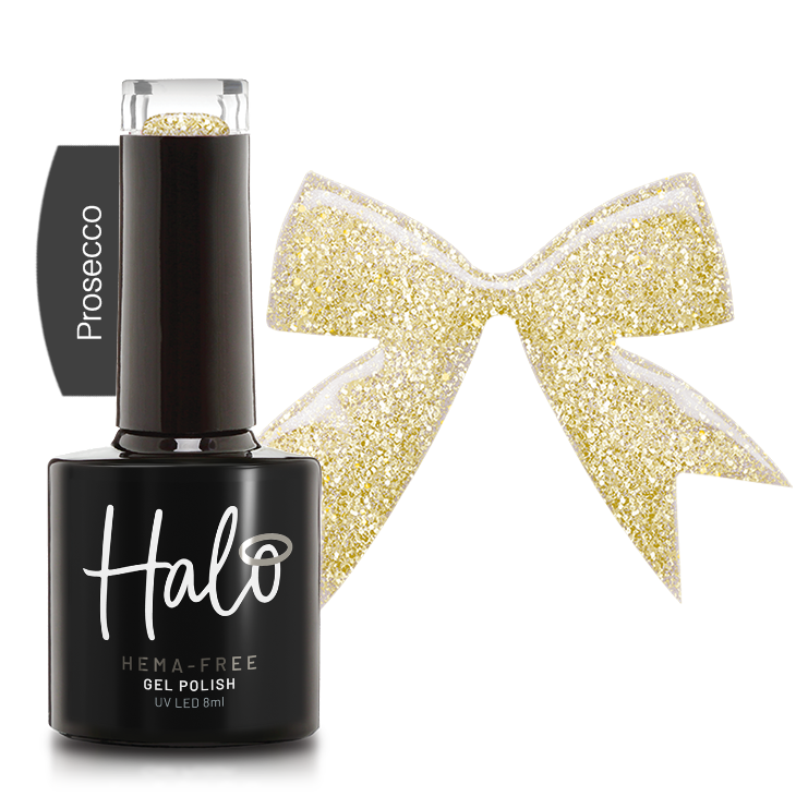 Product image of Pure Nails' Halo Glitter Gel Polish in the shade 'Prosecco'