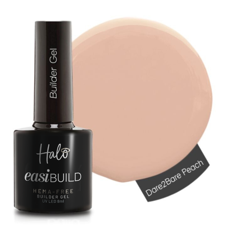 Halo easiBUILD Builder Gel with a swatch of Dare2Bare Peach color on a white background