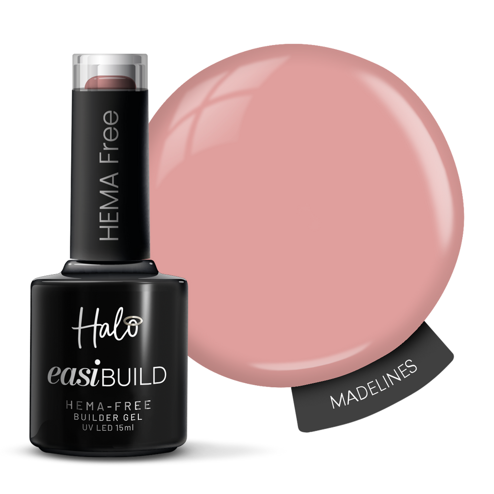 Hema Free Halo easiBUILD gel polish with a pink color swatch on a white background