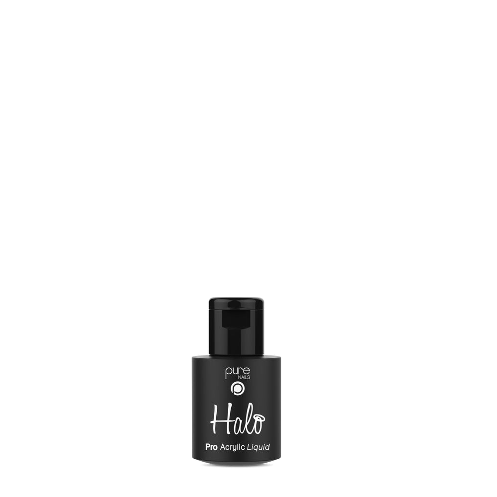 Black bottle labeled 'Halo Pro Acrylic Liquid' on a white background