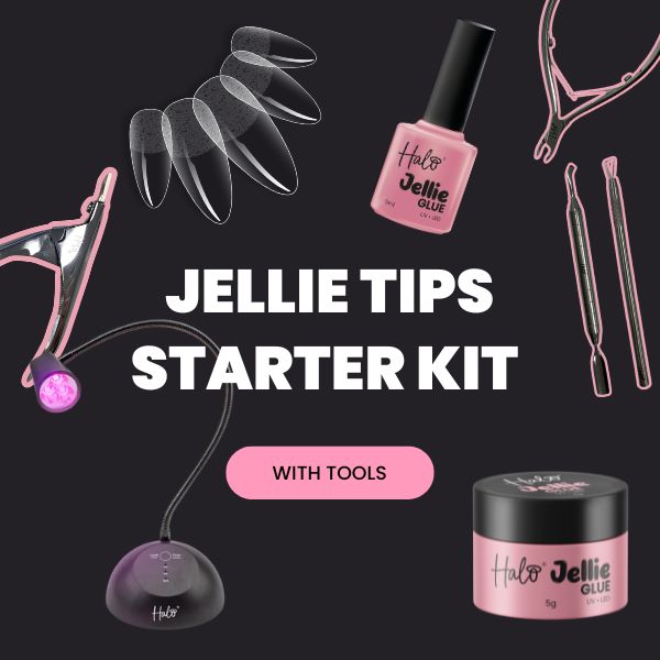 Jellie Tips Starter Kit with tools on a black background