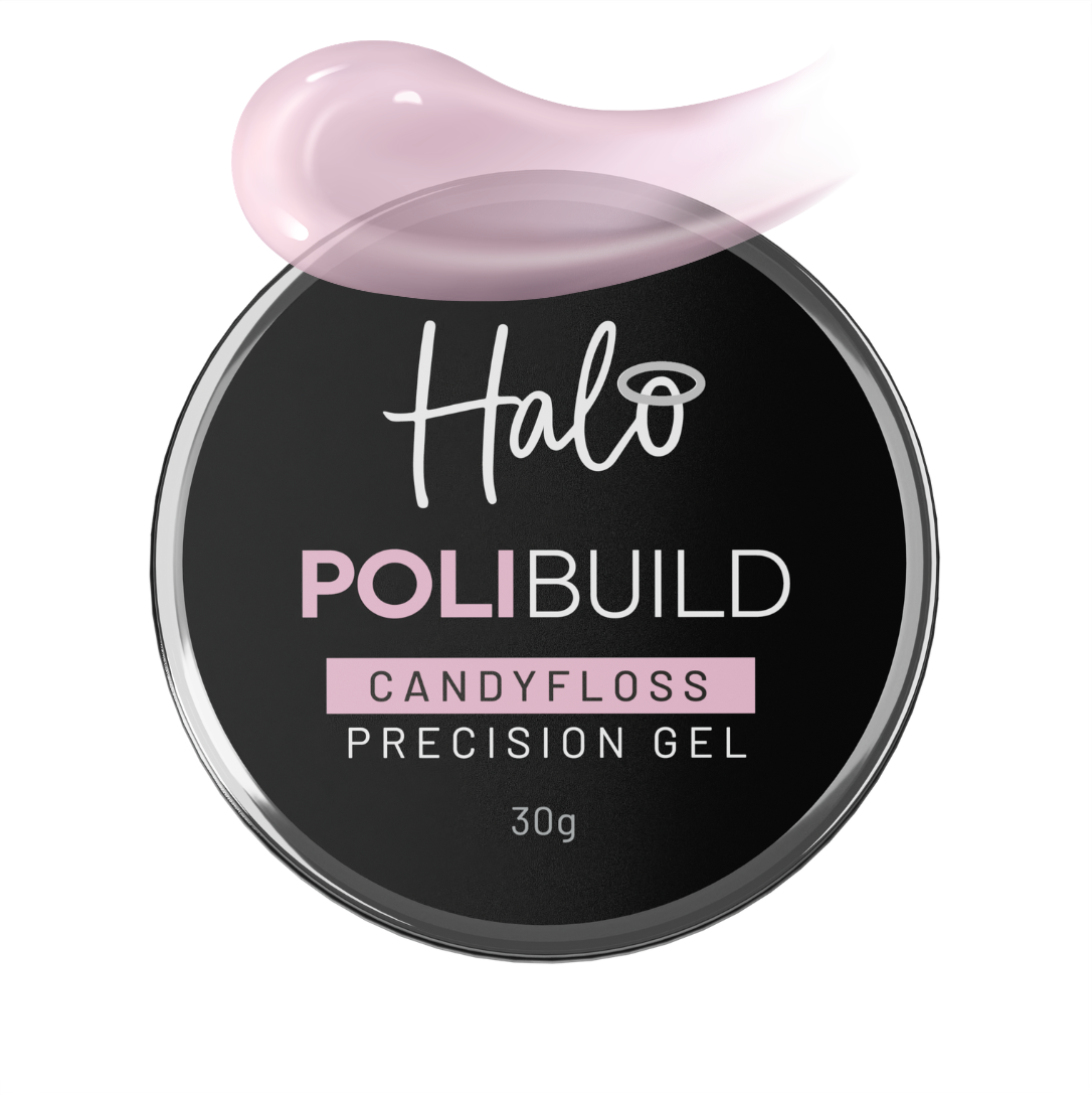 Halo Polibuild Candyfloss Precision Gel container on a white background