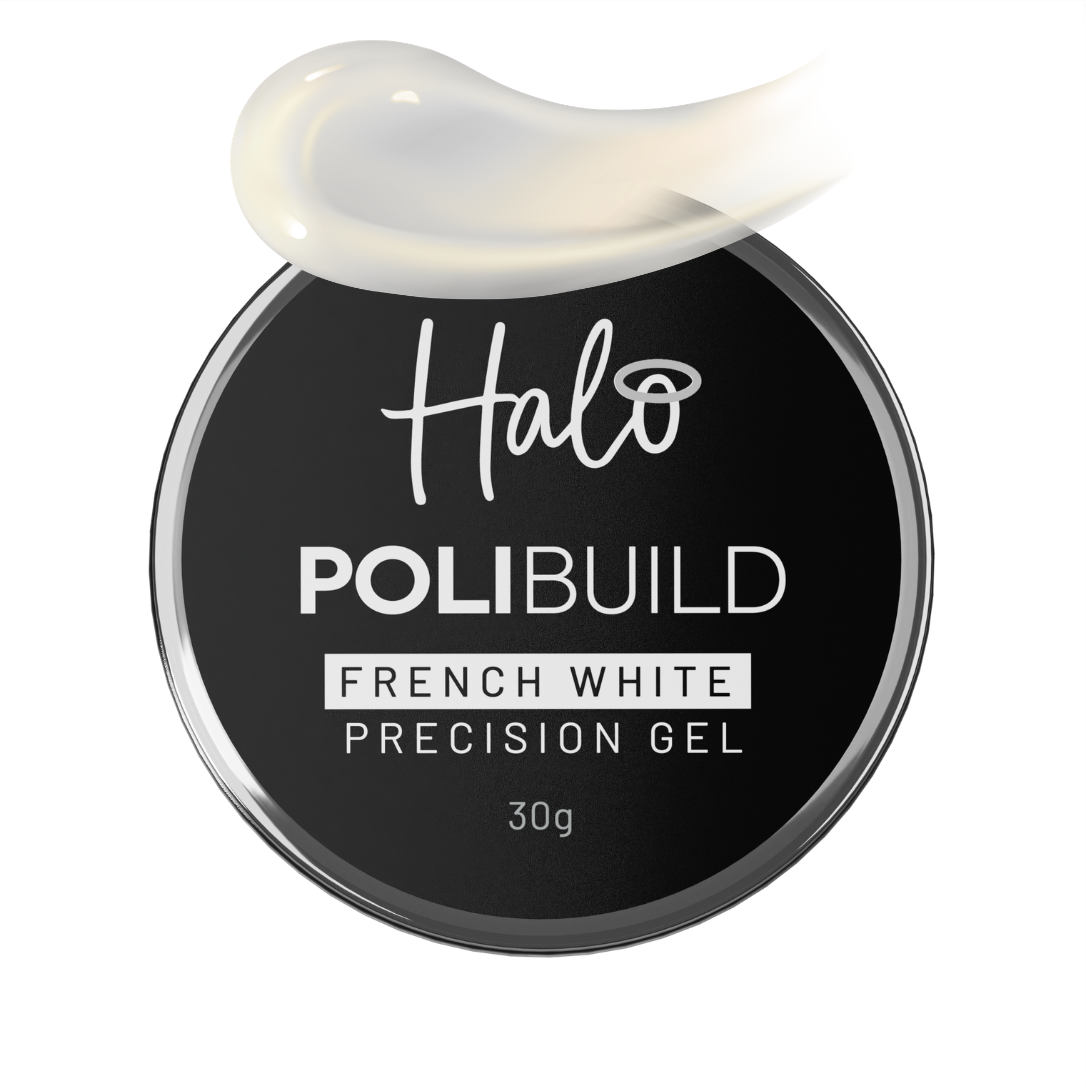 Halo Polibuild French White Precision Gel container on a white background