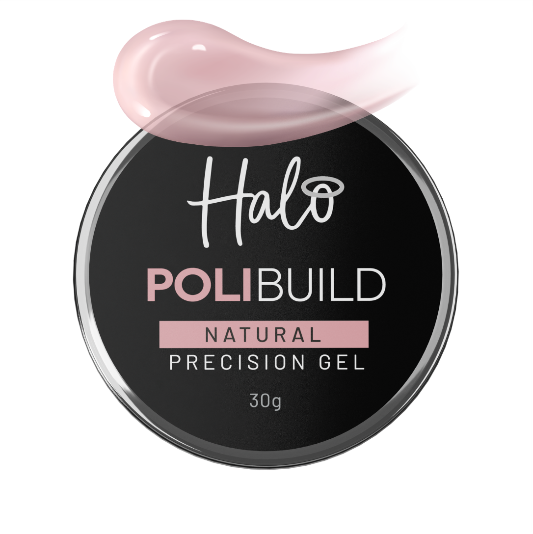 Halo Polibuild natural precision gel container on a white background