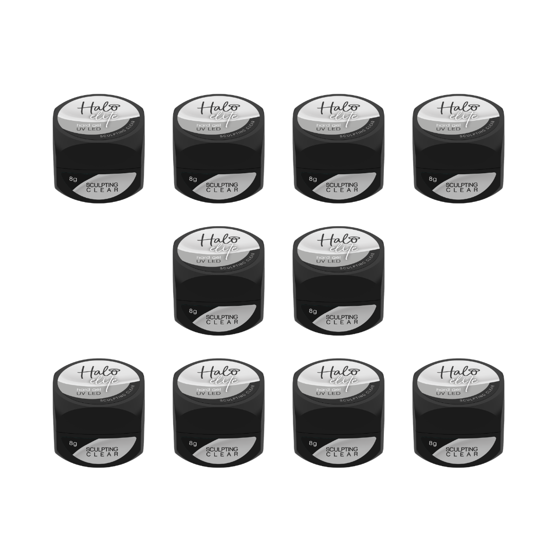 Set of Halo Sculpting Clear modeling clay containers on a white background