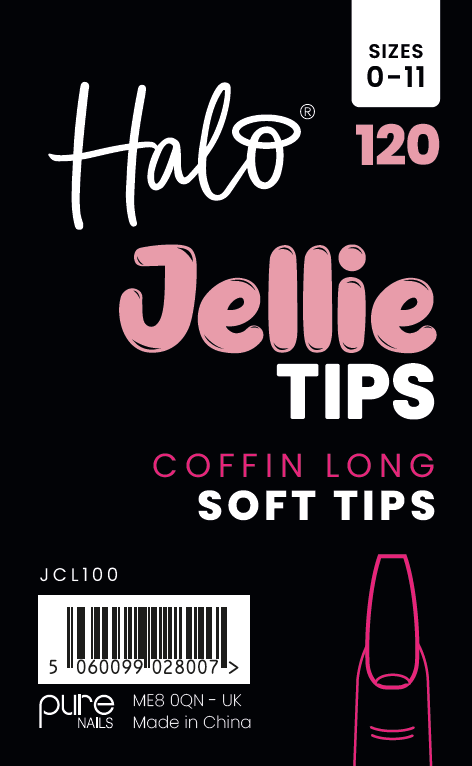 Halo Jellie Nail Tips Coffin Long, Sizes 0-11, 120 Mixed Sizes