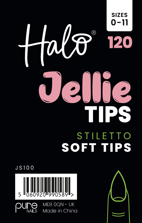 Halo Jellie Nail Tips Stiletto, Sizes 0-11, 120 Mixed Sizes