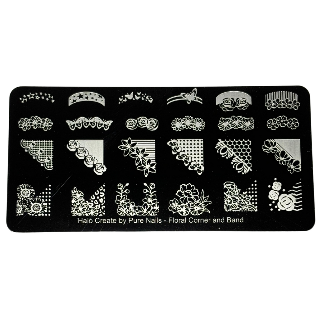 Halo Create Stamping Plate Floral Corner Band