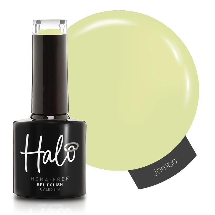 Product image and colour swatch of Pure Nails' HEMA-Free Halo gel polish in shade 'Jambo'