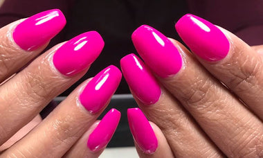 Square shape nails painted with 'Cerise' from Halo Gel Polish