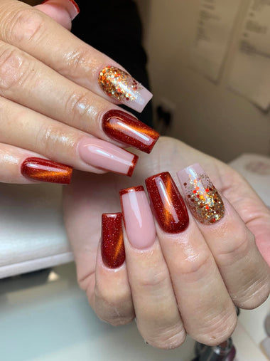 Customer submitted image displaying different ways of using the Halo gel polish shade 'Frankinscense' on their nails