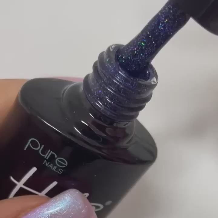 Product video of Pure Nails' Halo glitter gel polish in shade 'Mercury'