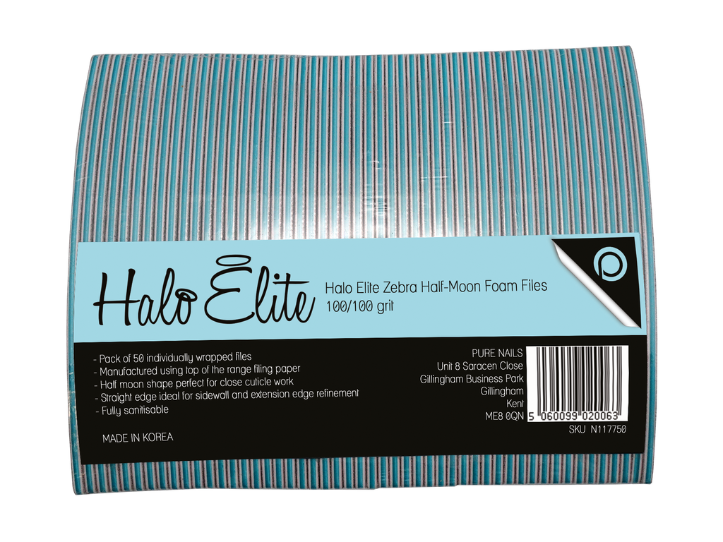 Halo Elite File Zebra Half Moon 50 pack 100 100 grit