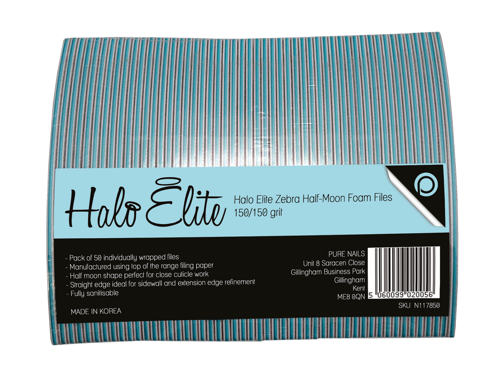 Halo Elite File Half Moon Zebra 50 pack 150 150 grit