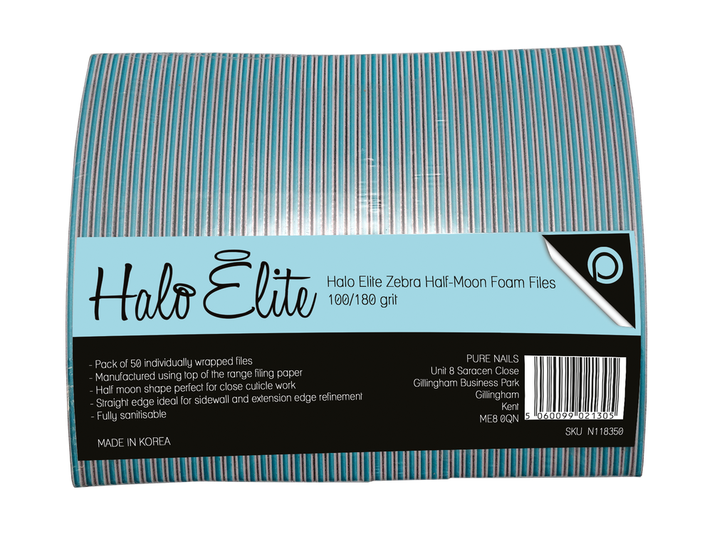 
            
                Load image into Gallery viewer, Halo Elite File Half Moon Zebra File 100/180 grit - individually wrapped pack 50:  Click For Offers
            
        
